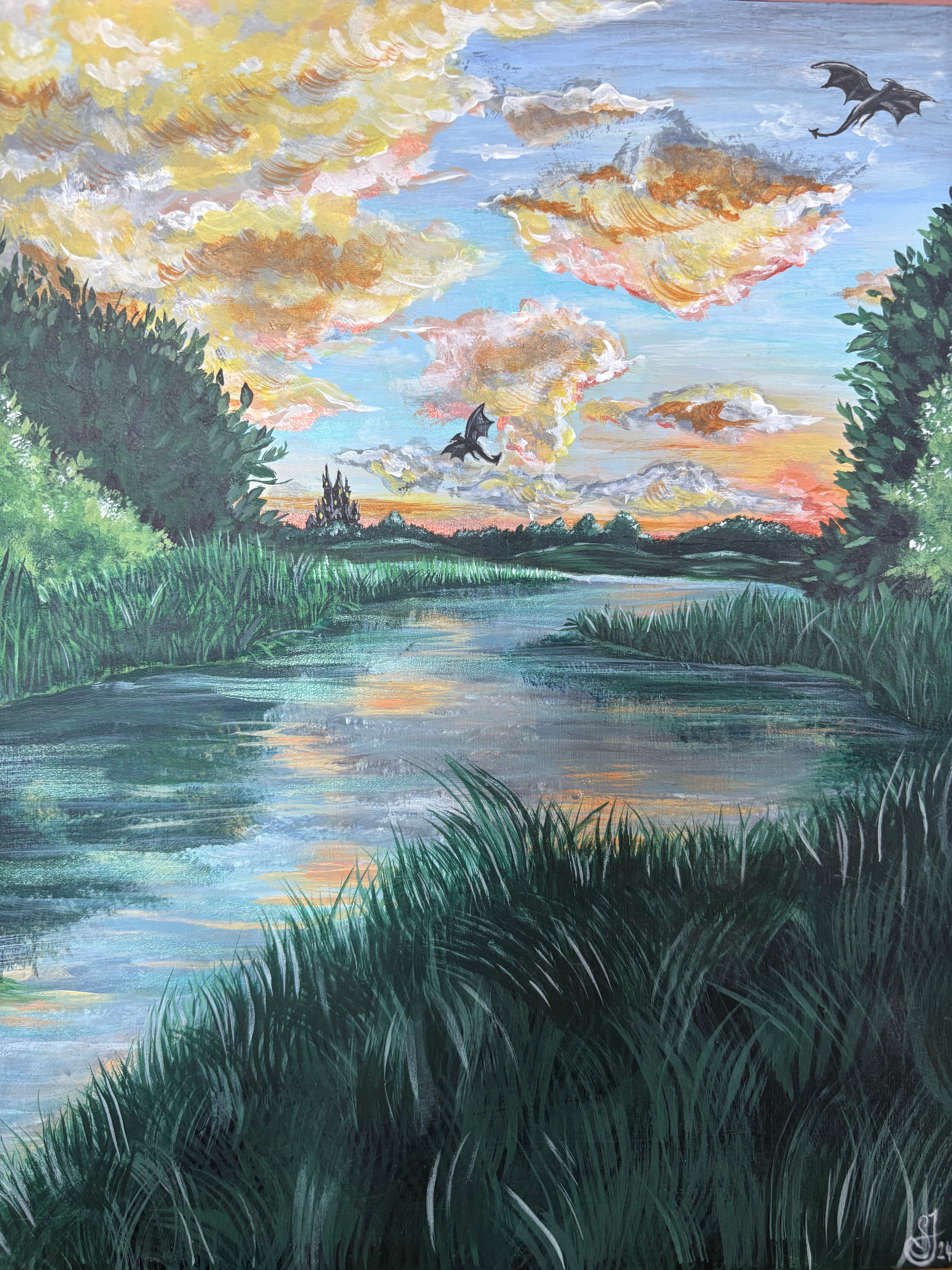 Sunset Dragons Original Painting